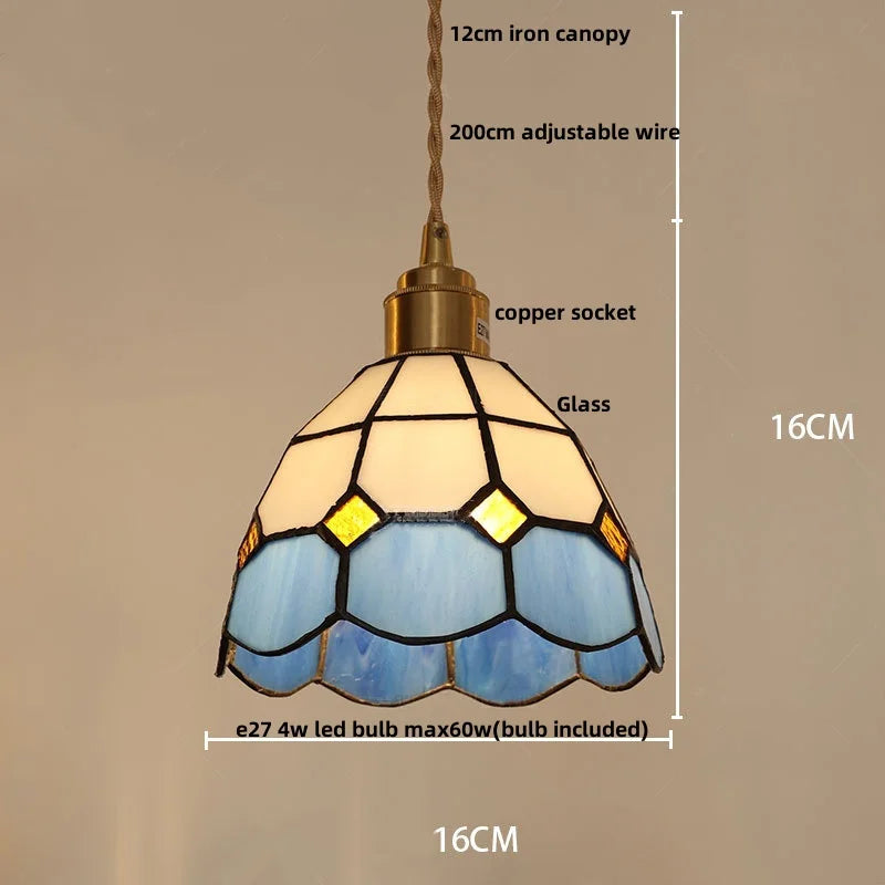 DecorBites™ Conch Glass LED Pendant Light Fixture Tiffany Children Dining Room Hang Lamp