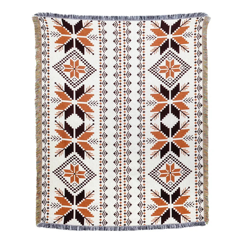 DecorBites™ Beach Blanket Sofa Cover - American Country Plaid Blanket - Cotton Tassel Throw Tapestry