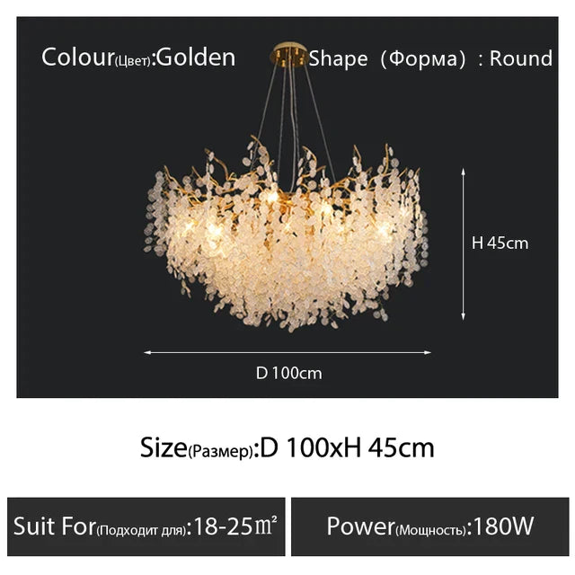 DecorBites™ Crystal LED Chandelier: Elegant Nordic Branch Design for Living Room, Hotel, Dining Area