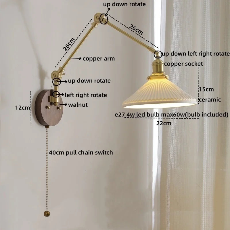 DecorBites™ LED Wall Lamps Pull Chain Switch Modern Stair Light Fixtures, Ceramic Copper