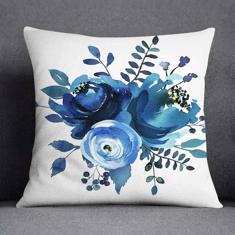 DecorBites™ Blue Geometric Floral Design Pillowcase - Modern Home Decor Cushion Cover