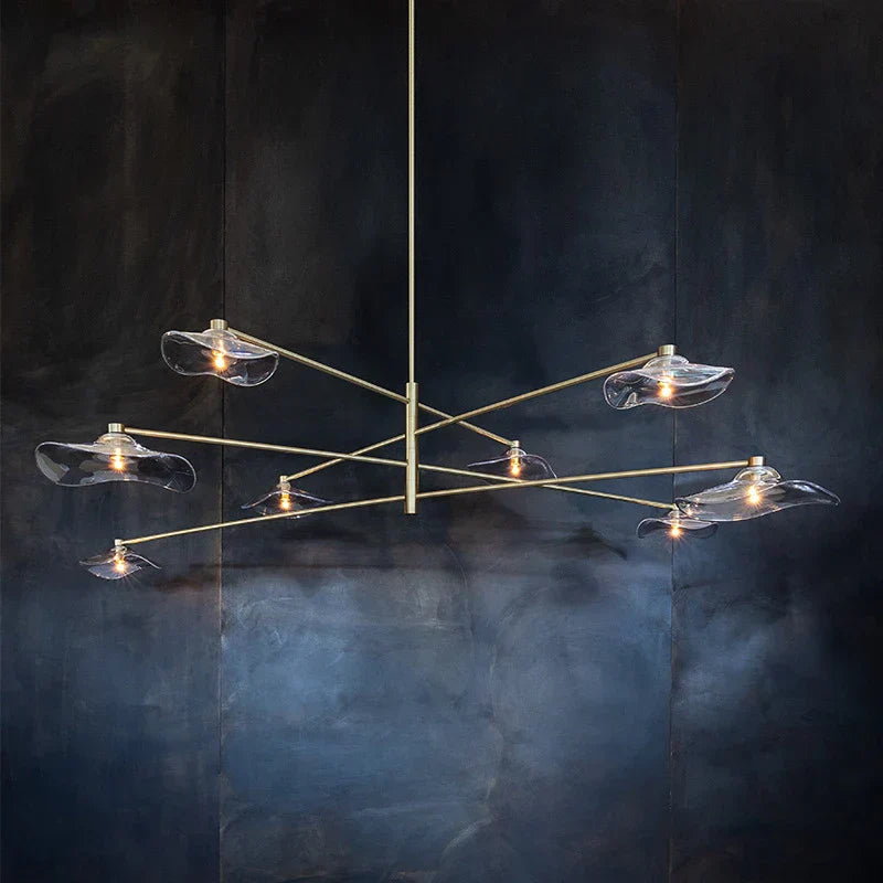 DecorBites™ Lotus Leaf Glass Iron Chandelier for Bedroom Living Room Hall Lighting