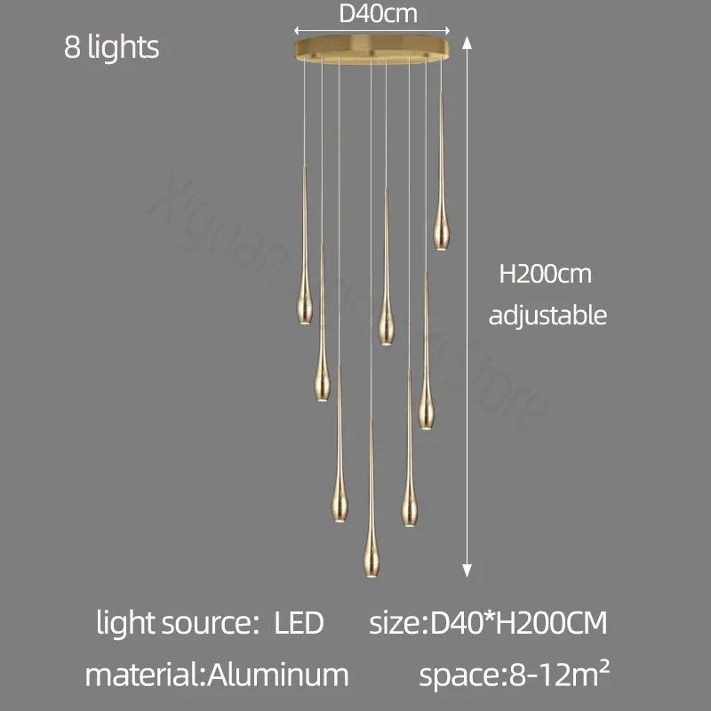 DecorBites™ Gold LED Chandelier for Duplex Villa Living Room and Staircase