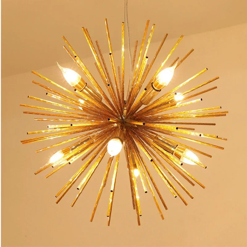 DecorBites™ Geometric Starburst Chandelier: Modern LED Ceiling Lighting for Living Room & Restaurant