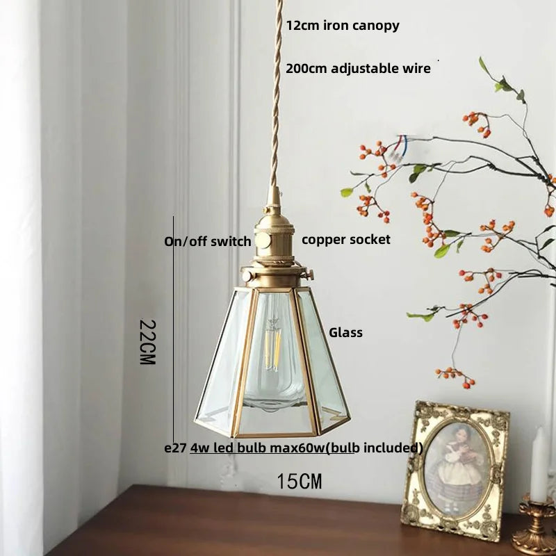 DecorBites™ Blue Glass LED Pendant Light Fixture with Adjustable Copper Knob Switch