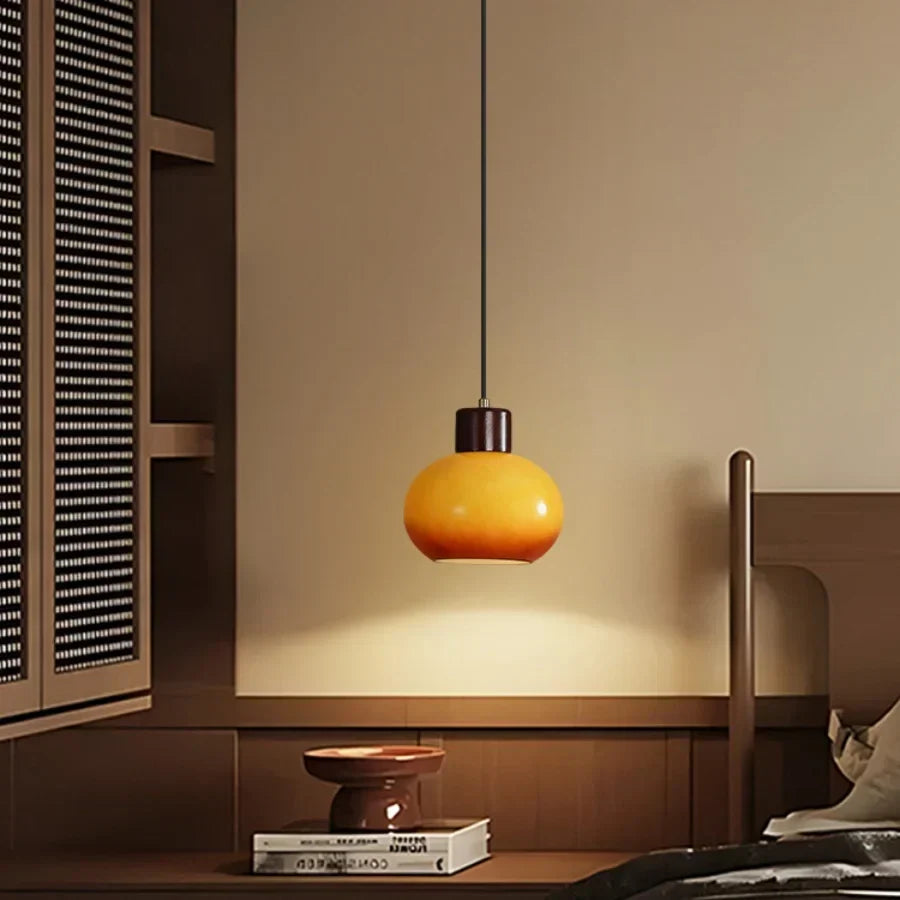 DecorBites™ Amber Glass LED Pendant Light for Kitchen Cafe Restaurant Rustic Wood Interior Lighting