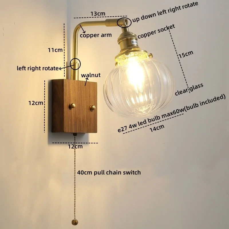 DecorBites™ Glass Copper LED Wall Lights Modern Bedside Lamp Applique Da Parete