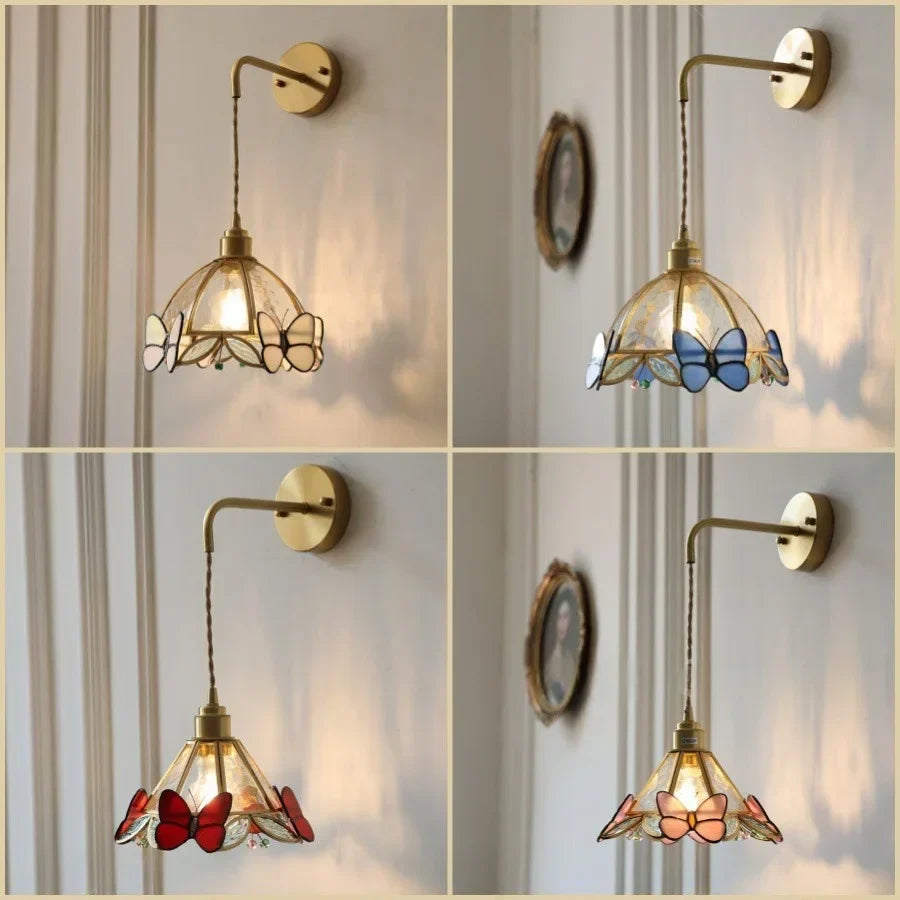 DecorBites™ Butterfly Glass Wall Light Fixture LED Wire Adjustable Lamp