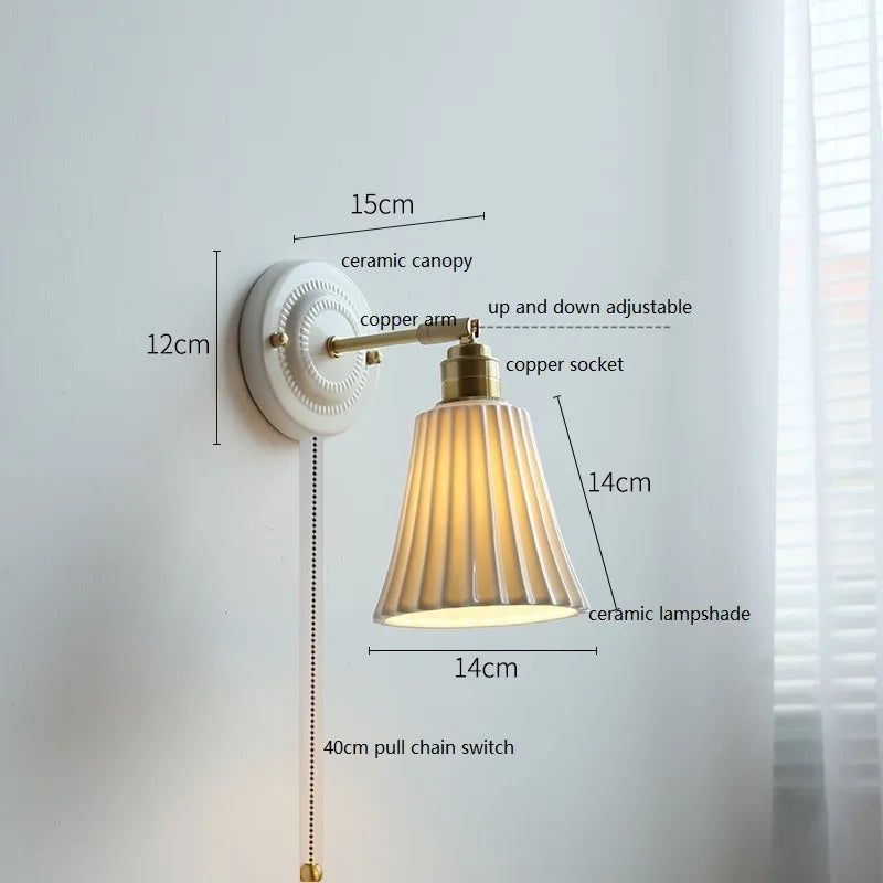 DecorBites™ Ceramic LED Wall Light with Copper Arm Socket for Bedroom Living Room