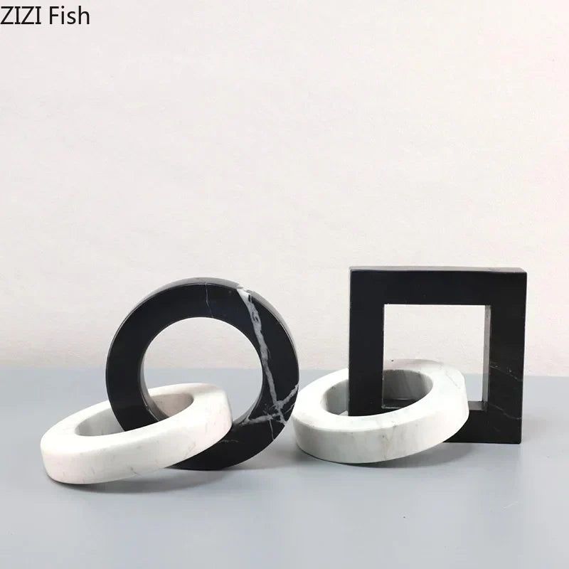 DecorBites™ Geometric Knot Sculpture Desk Decor - Abstract Square Ring Statue