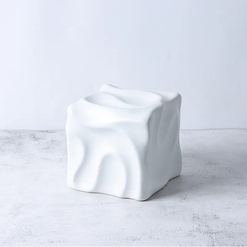 DecorBites™ Gold Ceramic Geometric Irregular Fold Pattern Decorative Figurine
