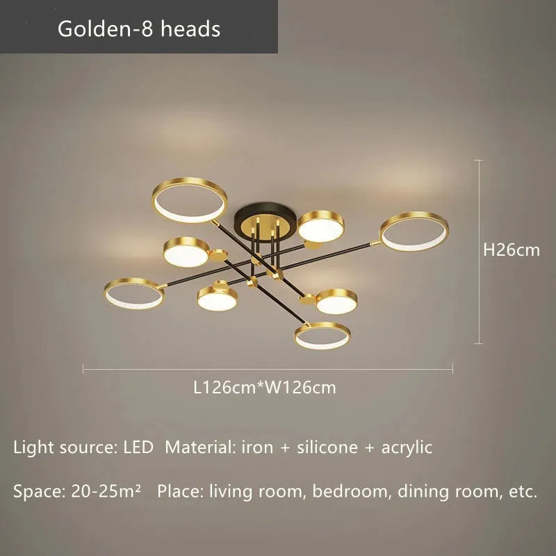 DecorBites™ Gold Frame LED Remote Control Dimmable Ceiling Lamp for Living Room, Dining, Bedroom