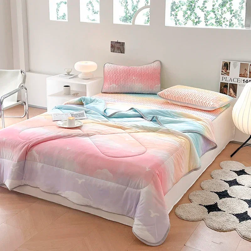 DecorBites™ Cool Summer Blanket Set with Latex Bed Mat - Lightweight Breathable Comforter Bedding