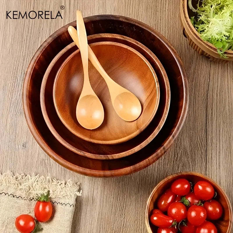 DecorBites™ Acacia Wooden Salad Bowl - Anti-scalding Wooden Bowl for Fruit, Vegetables, and Ice Cream