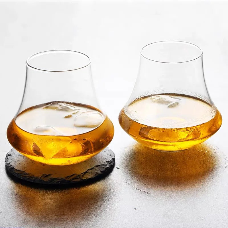 DecorBites™ Crystal Whiskey Glass Tumbler | Wind Edge Shape Spirits Cup | Thick Bottom Glass