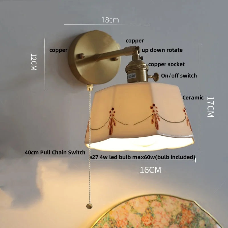 DecorBites™ Ceramic Copper Wall Light Fixture with Pull Chain Switch, E27 LED, Modern Nordic Design