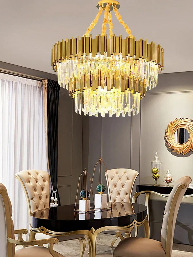 DecorBites™ Crystal Chandelier: Dimmable Gold/Black Stainless Steel Hanging Lamp
