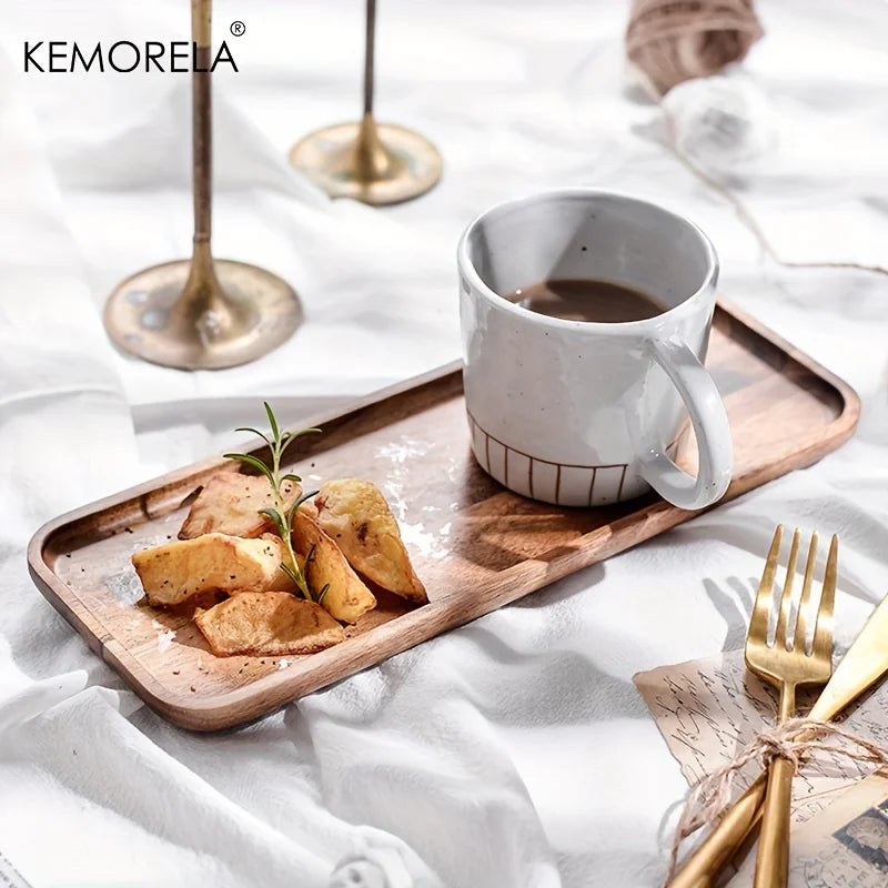 DecorBites™ Acacia Wood Coffee Tray | Versatile Food Serving Tray for Desserts and Tea