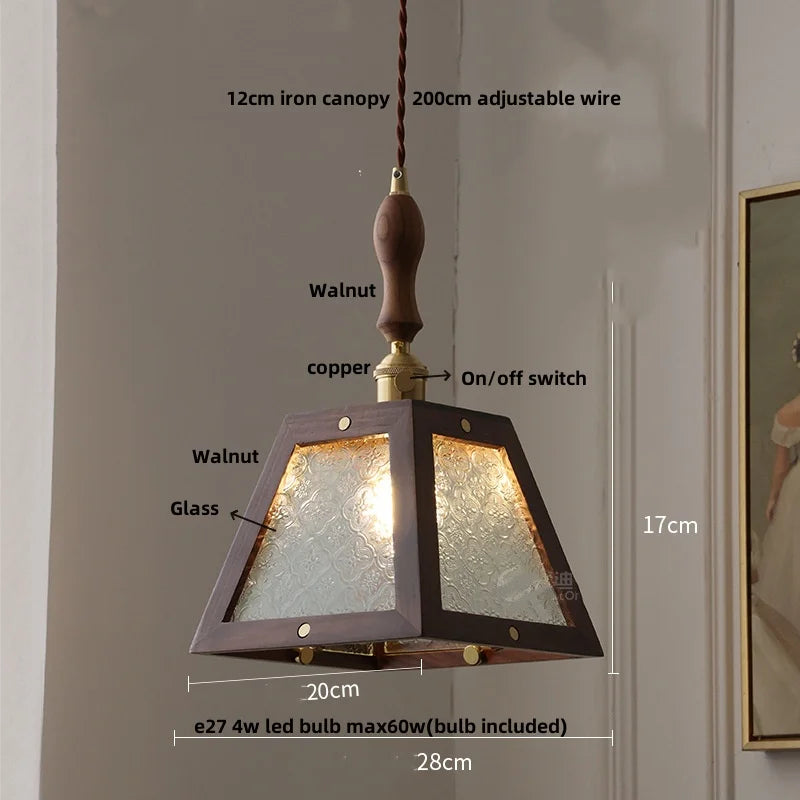 DecorBites™ Clear Glass Walnut Wood LED Pendant Lamp - Nordic Modern Hanging Lights