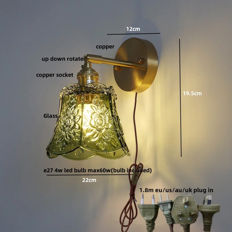 DecorBites™ Amber Flower Glass LED Wall Light Fixture for Kitchen Restaurant Bar