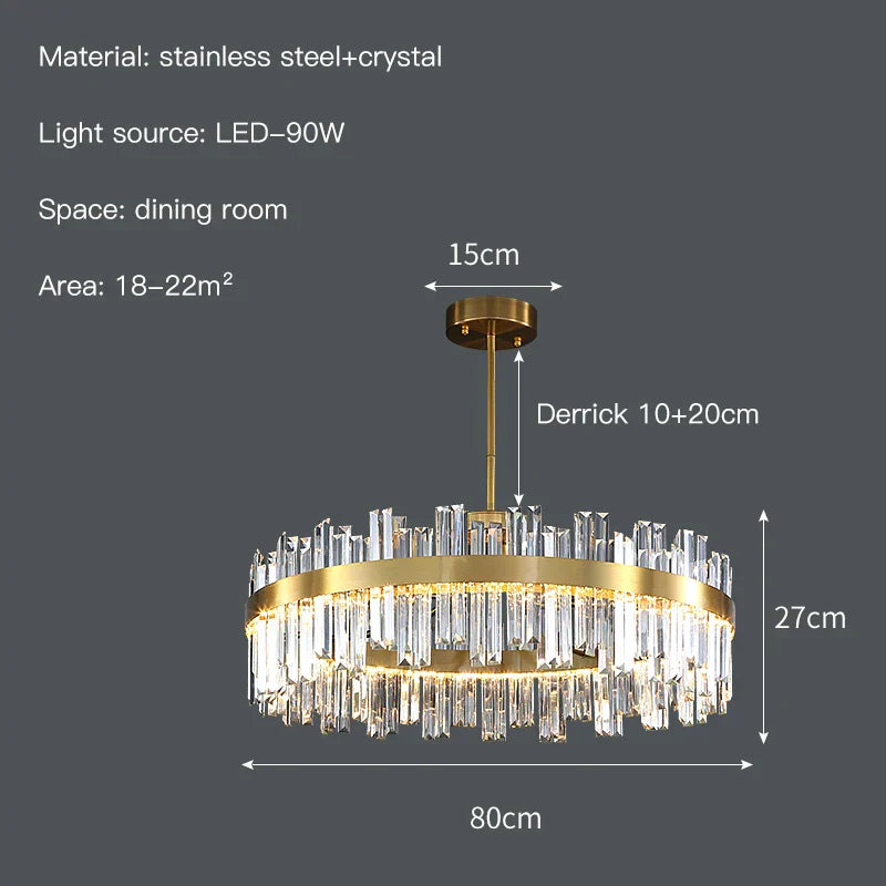 DecorBites™ Crystal Ceiling Chandelier: Nordic Light Luxury Round Villa Pendant for Living & Dining Rooms