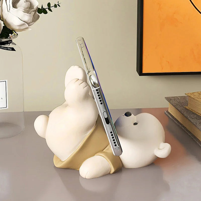 DecorBites™ Bear Cellphone Stand: Cute Lying Bear Design, Desktop Ornament, Modern Animal Figure - Best Gift