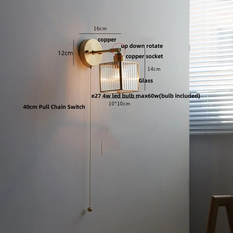DecorBites™ Crown Glass LED Wall Lights Brass Switch Stair Fixtures