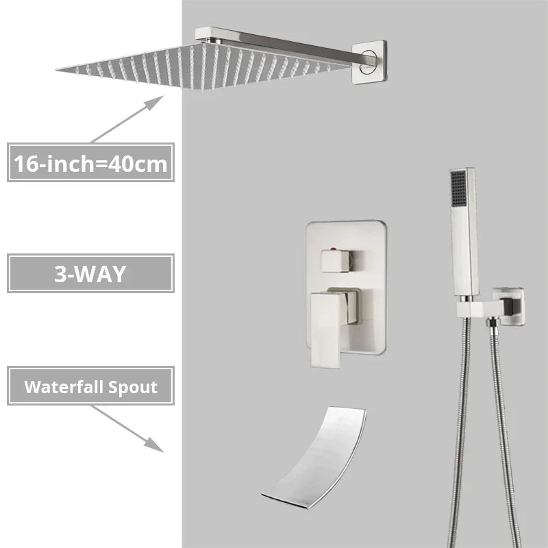 DecorBites™ Brushed Nickel Shower System with Rain Shower Head for Wall Mounted Bathroom