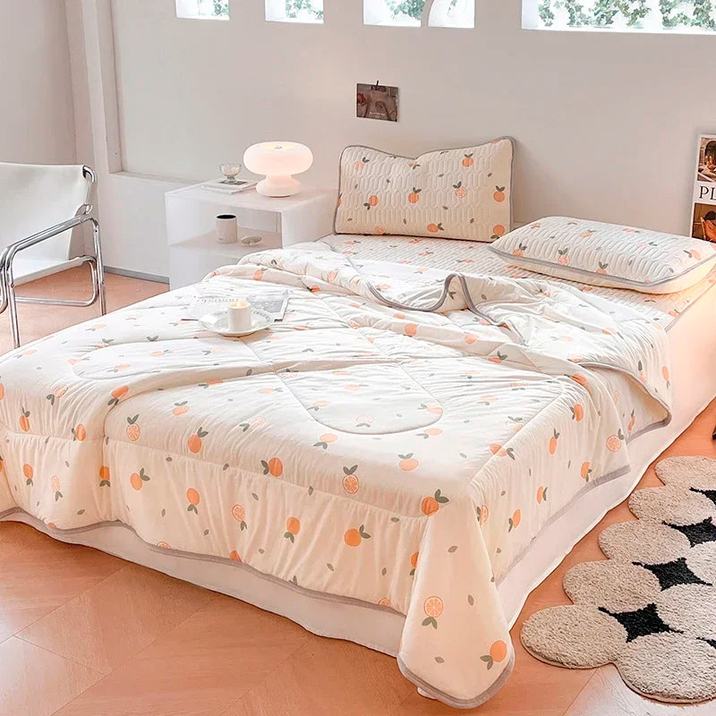 DecorBites™ Cool Summer Blanket Set with Latex Bed Mat - Lightweight Breathable Comforter Bedding