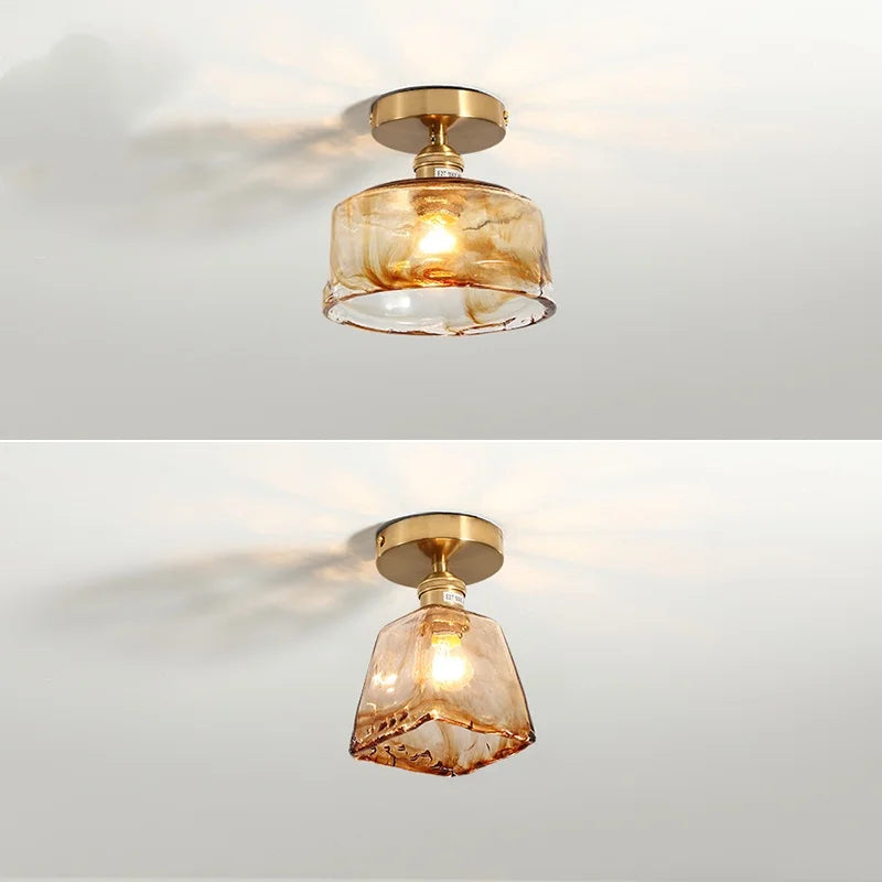 DecorBites™ Amber Glass LED Ceiling Lights Modern Home Lighting Copper Socket