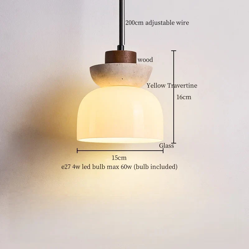 DecorBites™ Creative Stone LED Pendant Light Yellow Travertine Nordic Minimalism Hanging Lamp