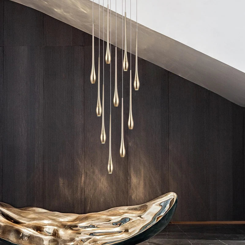 DecorBites™ Gold LED Chandelier for Duplex Villa Living Room and Staircase