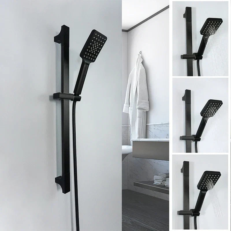 DecorBites™ Black Shower Slider Adjustable Rail Set 3 Functions Simple Style 1.5M Hose