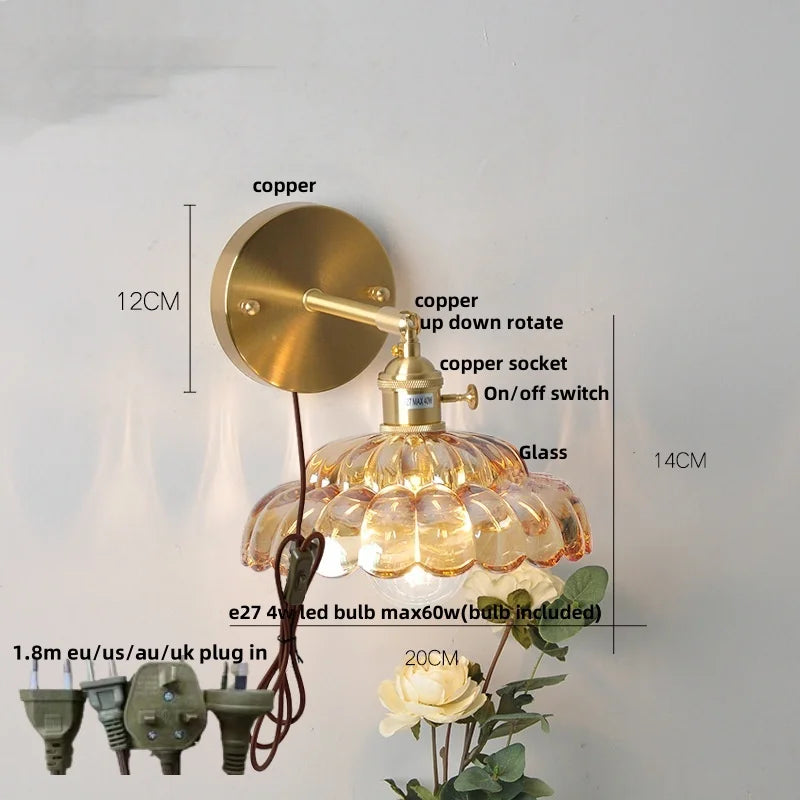 DecorBites™ LED Glass Wall Lights Pull Chain Switch | Nordic Modern Design Bedside Lamp