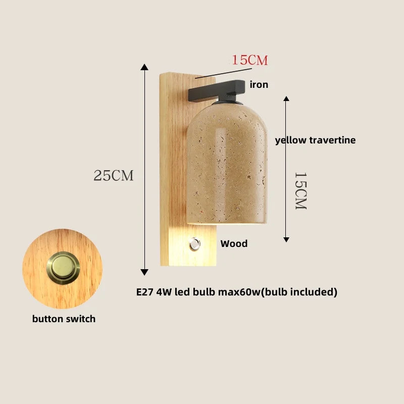 DecorBites™ Black Iron LED Wall Light Fixture Coffee Nordic Modern Natural Wood Bedside Lamp
