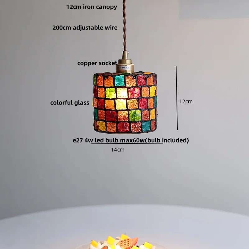 DecorBites™ LED Glass & Wood Pendant Light for Aisle, Coffee Living Room - Japanese Style