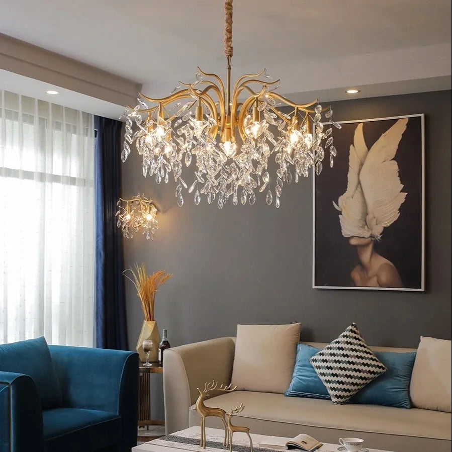 DecorBites™ Crystal Chandelier: Modern Luxe LED Branch Lighting for Living Room and Bedroom.