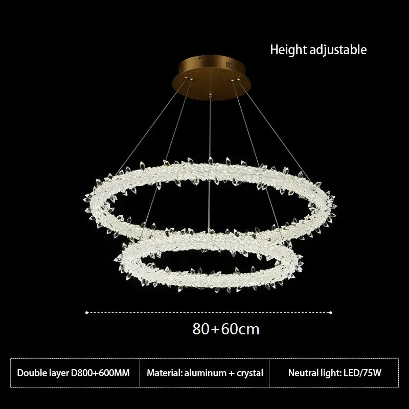 DecorBites™ Crystal Flower LED Chandelier: Elegant Round Pendant Light for Dining & Living Room