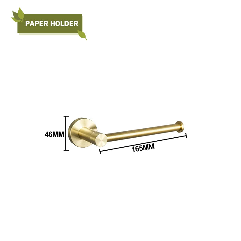 DecorBites™ Brushed Gold Bath Hardware Set: Paper Holder, Towel Bar, Robe Hook - Wall Mount Bathroom Accessories