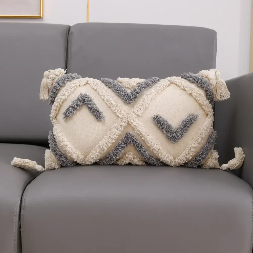 DecorBites™ Lace Tassel Cushion Tufted Sofa Pillowcase for Office Chair Pad
