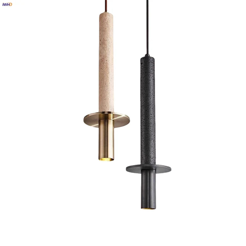 DecorBites™ Black Iron LED Pendant Lights Stone Wabi Sabi Hanging Lamp Hallway Decor