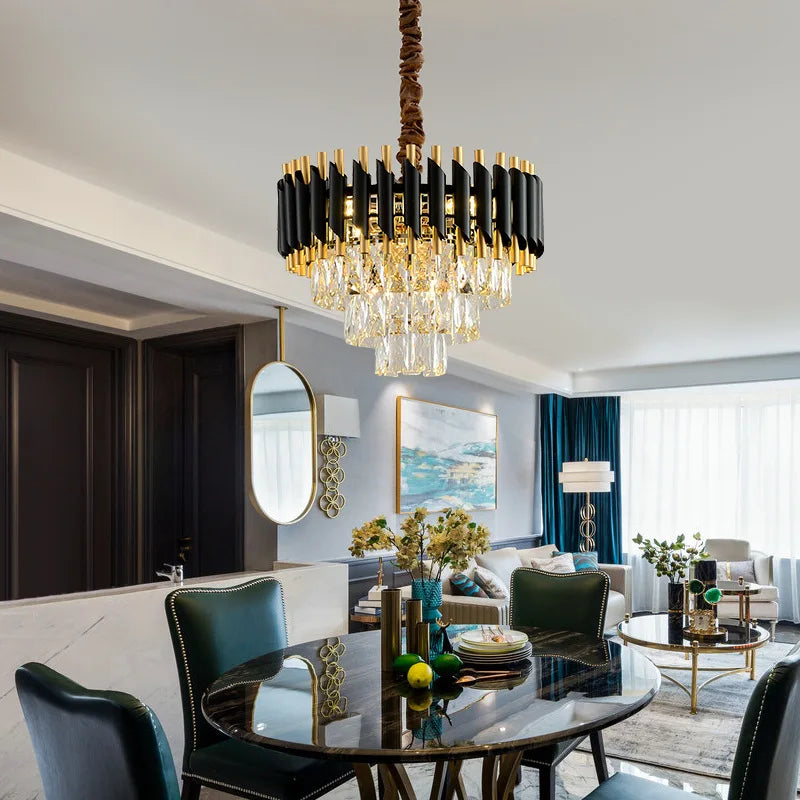 DecorBites™ Crystal LED Pendant Light Chandelier: Modern Black Luxury Lighting for Home Decor
