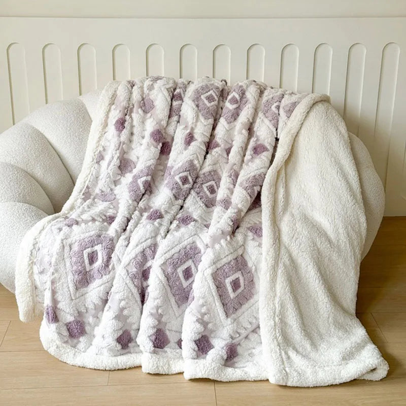 DecorBites™ Geometric Jacquard Taff Velvet Blanket Lamb Wool Warm Nap Bed Sheets
