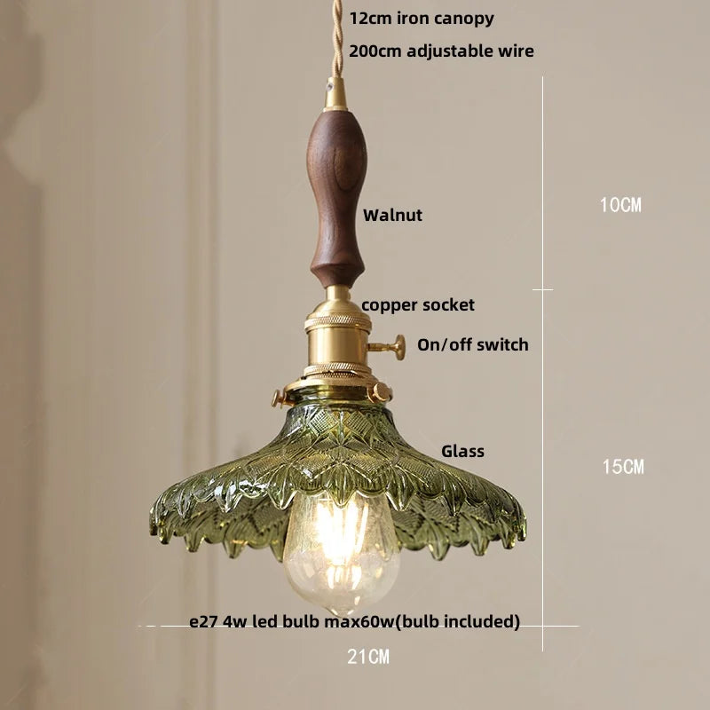 DecorBites™ Glass LED Pendant Lamp with Wood Handle - Modern Nordic Hanging Light