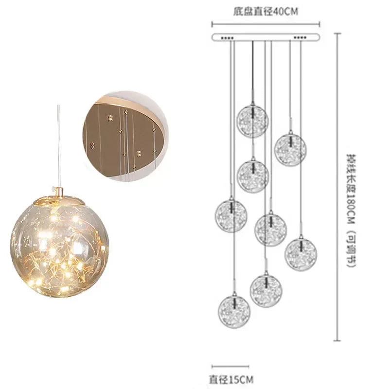 DecorBites™ Glass Chandelier: Gold LED Staircase Lighting, Minimalist Design
