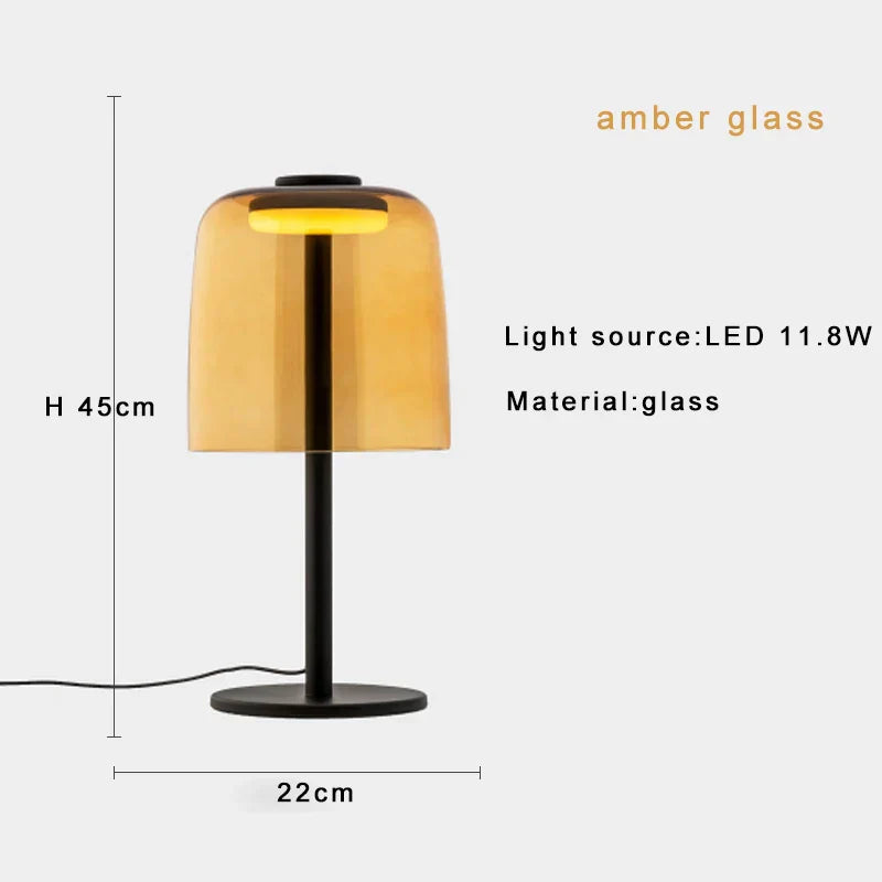 DecorBites™ Glass Amber Green LED Table Lamp Nightstand Bedroom Living Room Decor