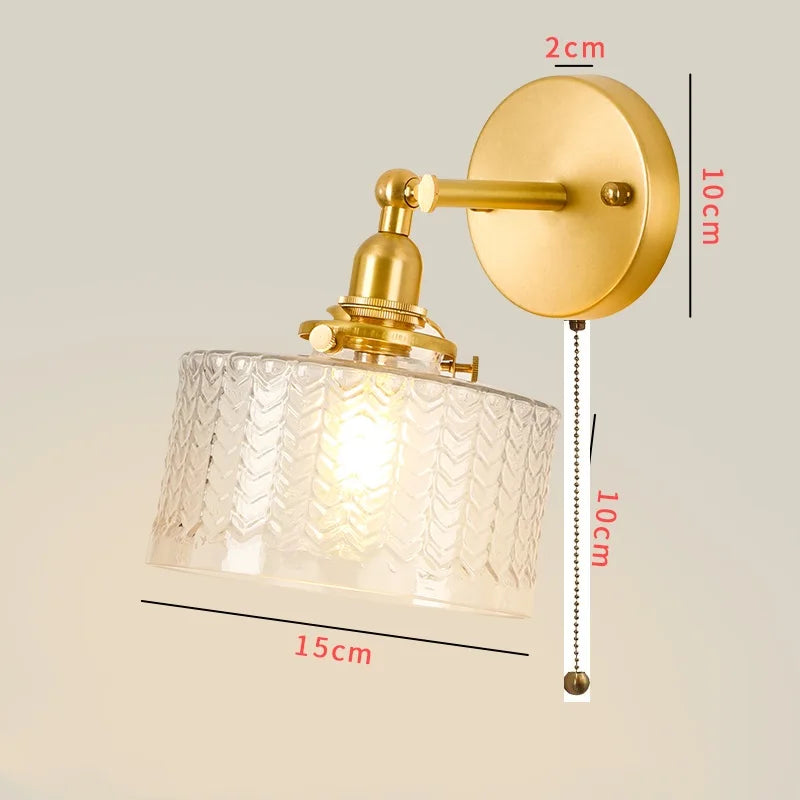 DecorBites™ Clear Glass LED Mirror Light Pull Chain Copper E14 Wall Lamp