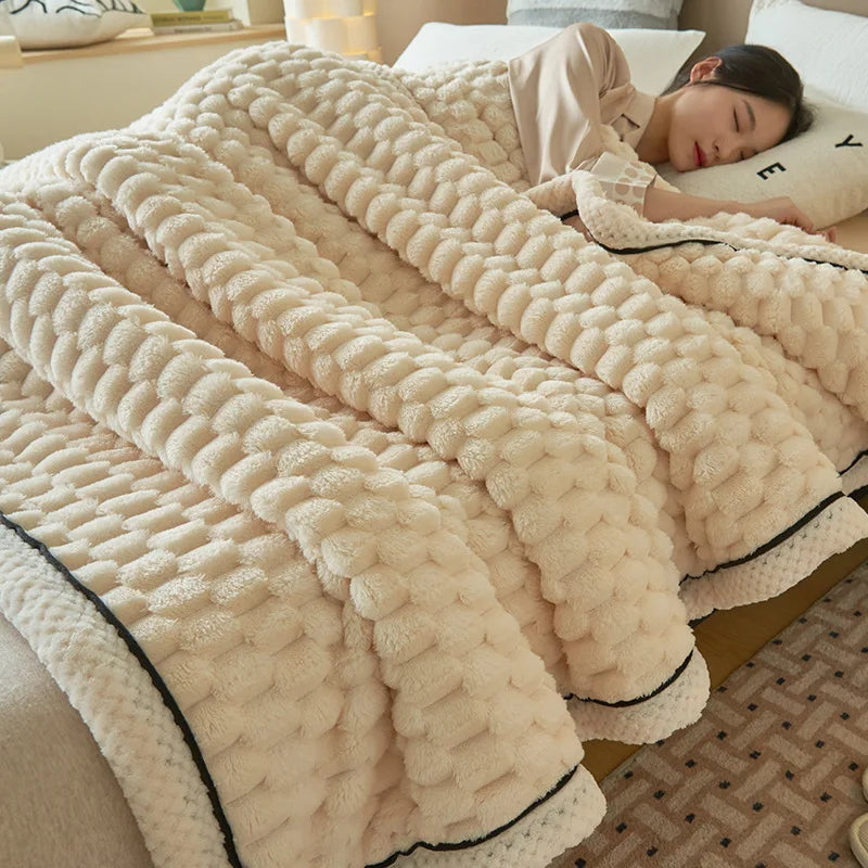 DecorBites™ Double-Layer Coral Fleece Blanket: Super Soft Queen King Quilt for Winter
