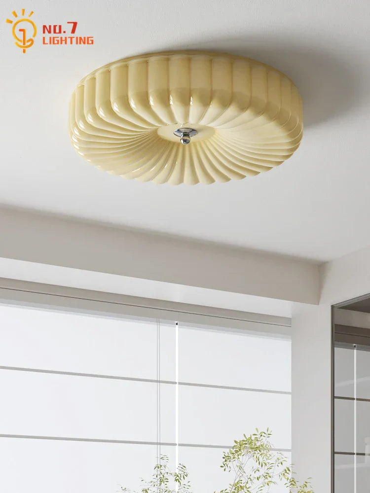 DecorBites™ Cream Wind LED Glass Ceiling Lamp: French Design for Bedroom, Study, Balcony, Cafe