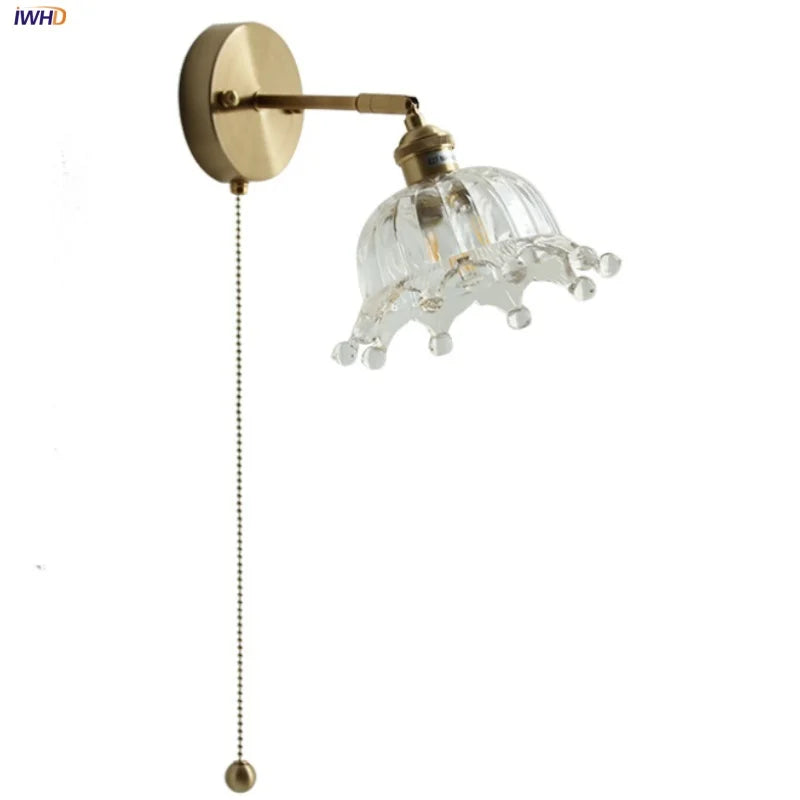 DecorBites™ Crown Glass LED Wall Lights Brass Switch Stair Fixtures
